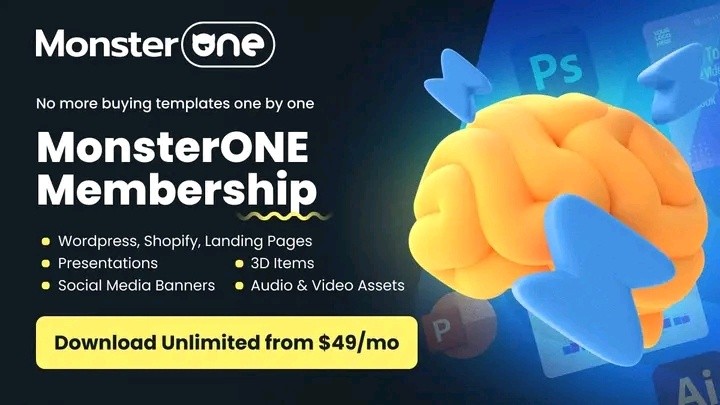 MonsterONE membership unlimited web design assets subscription banner