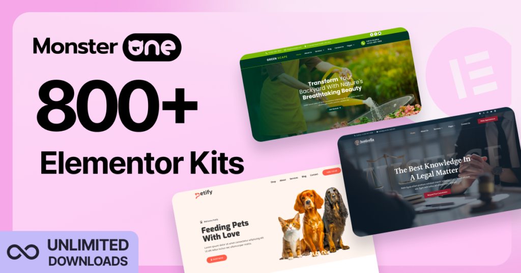 monsterone 800 elementor kits unlimited downloads wordpress templates