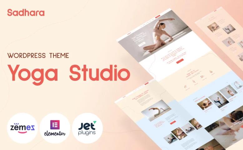 Sadhara yoga studio WordPress theme homepage layout for fitness centers and yoga instructors